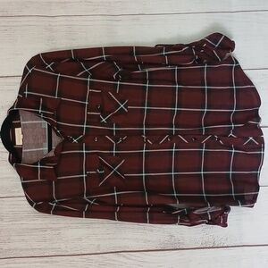Urban Girl burgundy soft comfortable plaid button down size XL